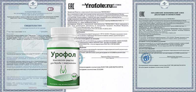 Сертификаты на препарат Урофол